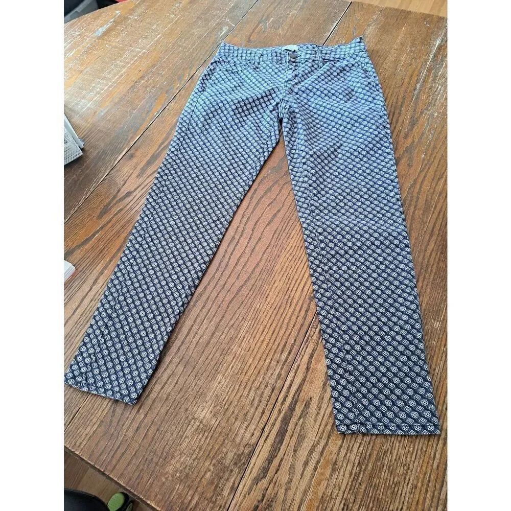 4P Crown & Ivy Petite Blue and White Casual Pants with Pockets Belt Loops